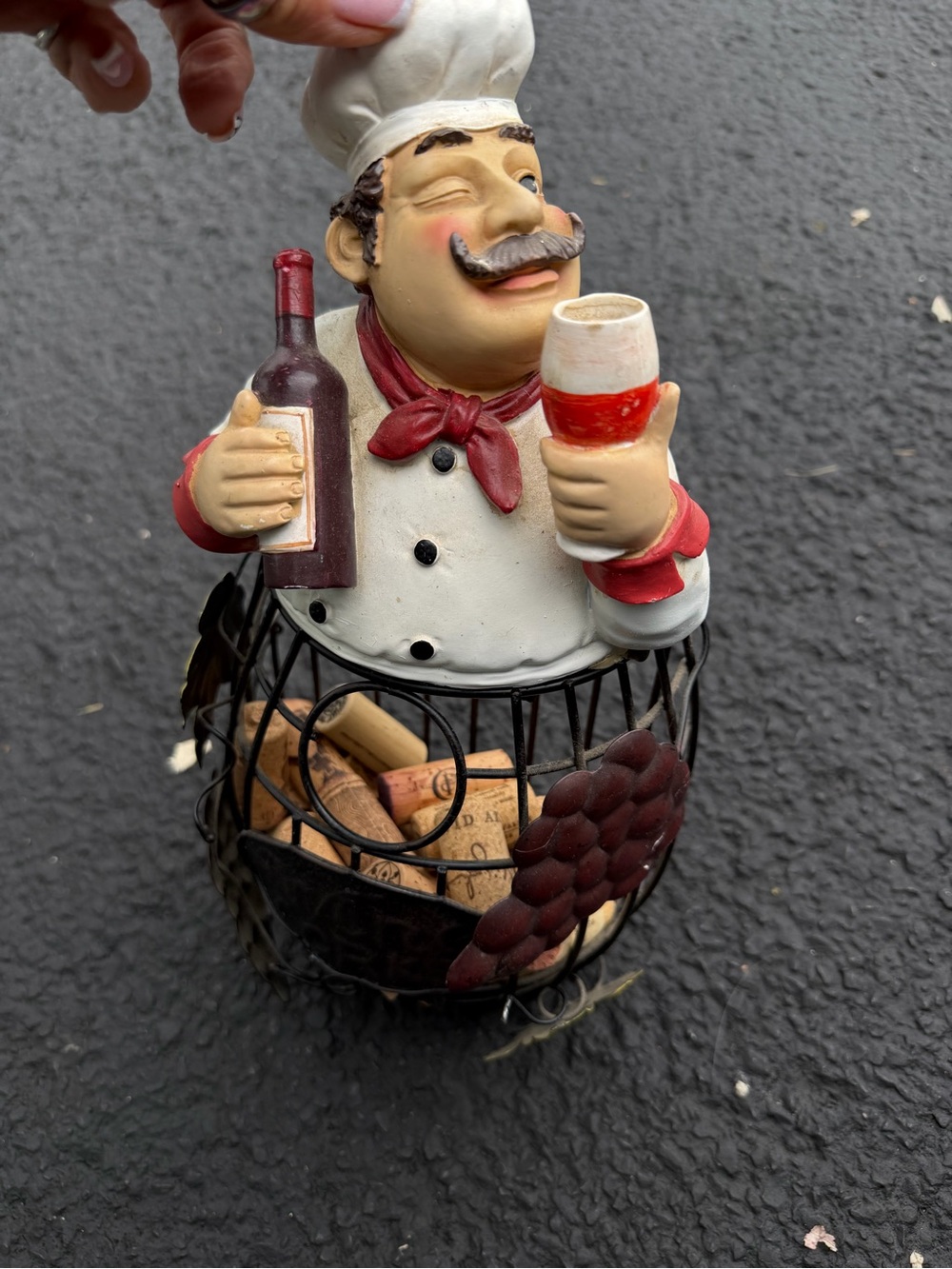 Chef Cork Holder Wine Bottle Figurine - Red & White